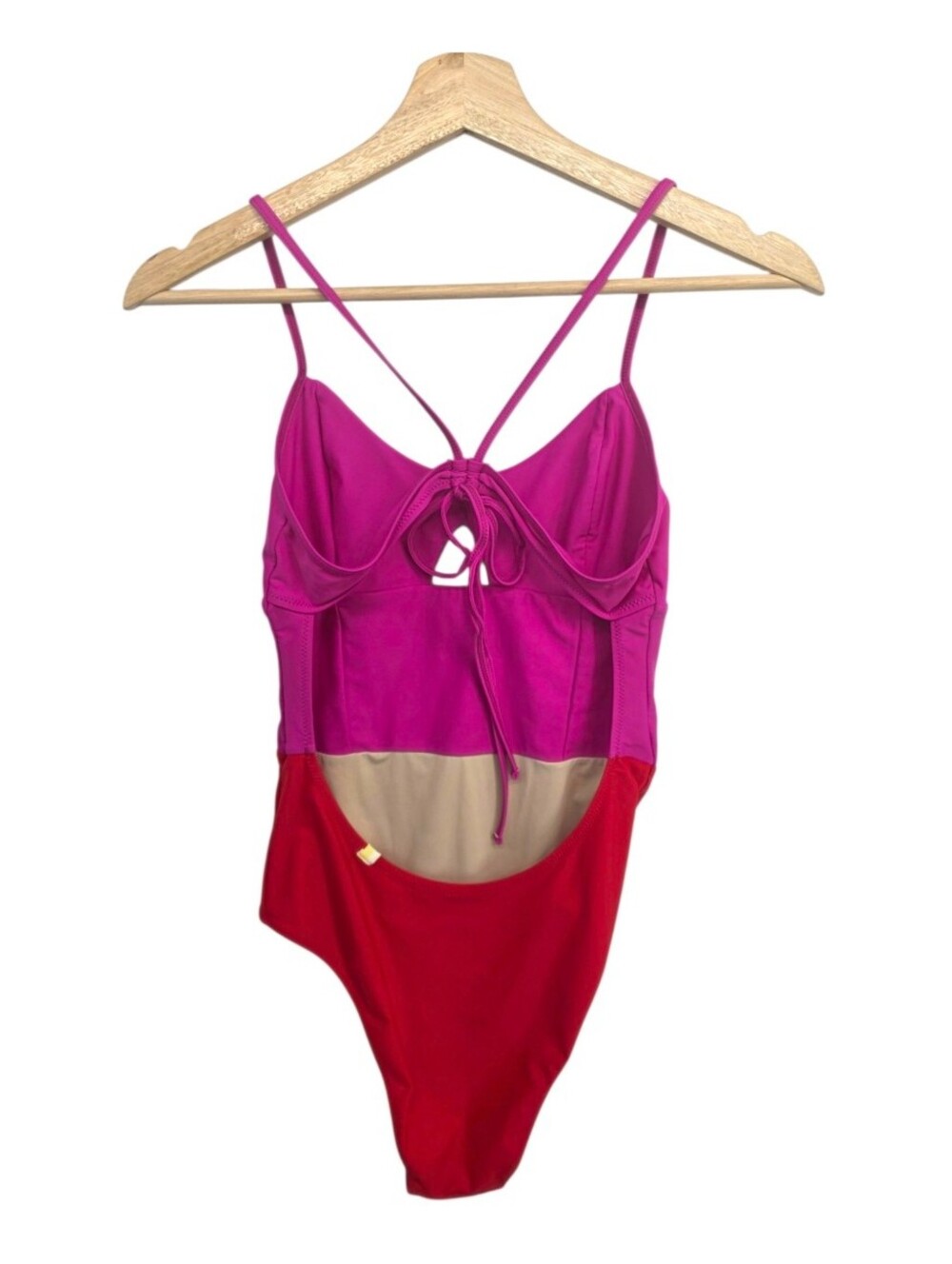 Summersalt Colorblock One Piece Swimsuit Pink Red Keyhole Open Back Tie Sz 4 - Picture 8 of 16